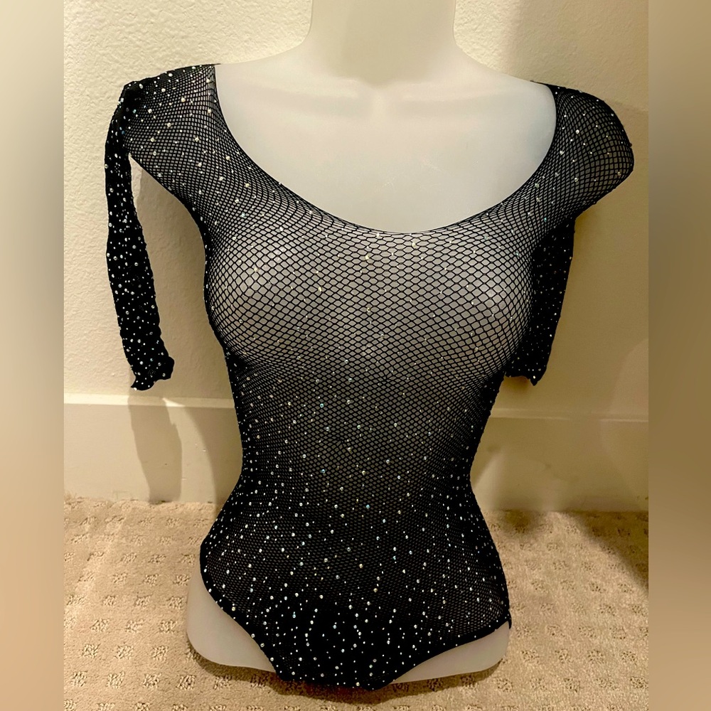 Coachella festival Black sheer diamond encrusted body suit brand new